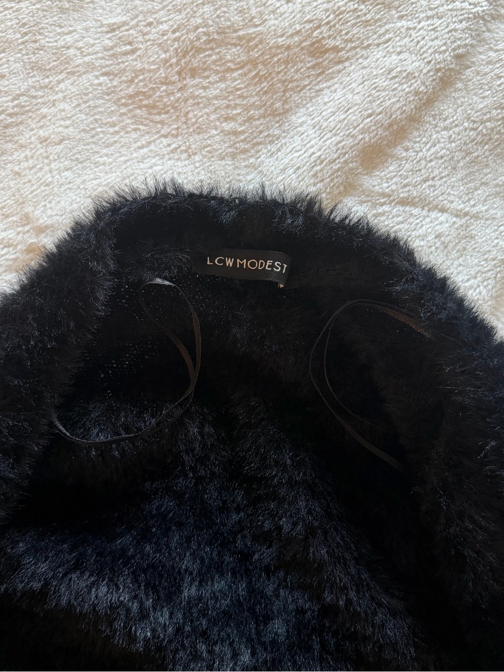 Black Fuzzy Open-Front Women's Cardigan - Picture 2 of 4